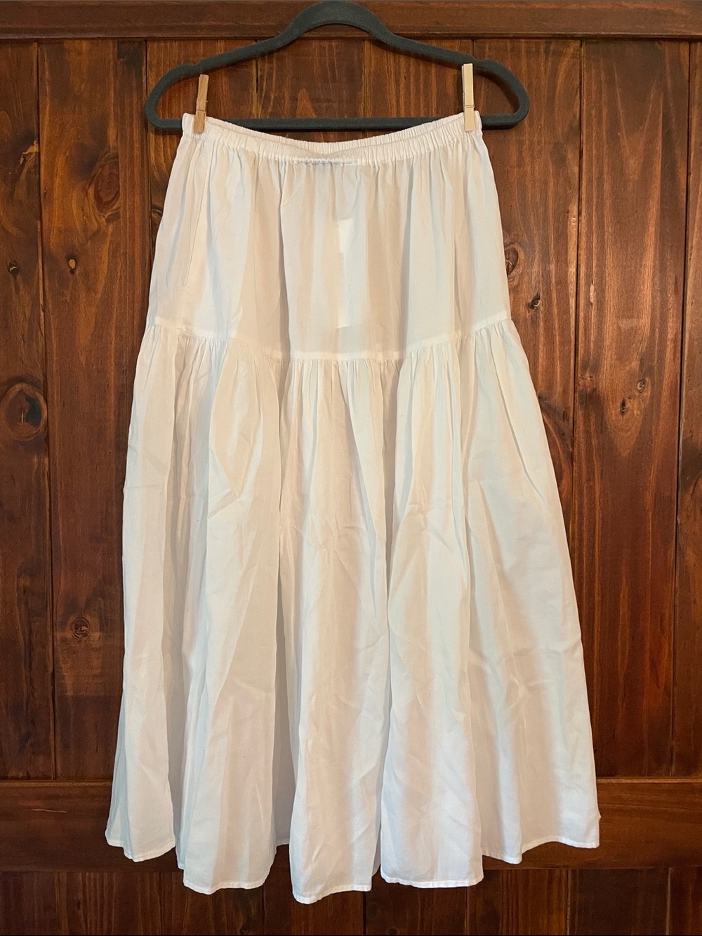 Enza Costa Cool Cotton White Tiered Maxi Skirt with Elastic Waistband